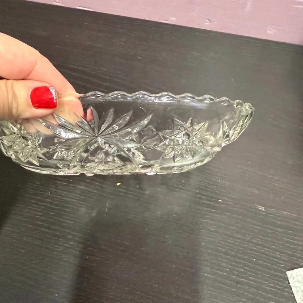 Vintage Anchor Hocking Elegant Clear Glass Star of David Oval appetizer dish